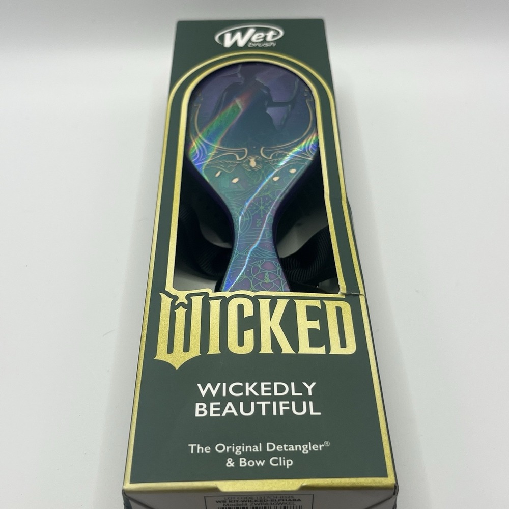 NEW Wicked Elphaba Wet Hairbrush Detangler with Bow Clip "Wickedly Beautiful"